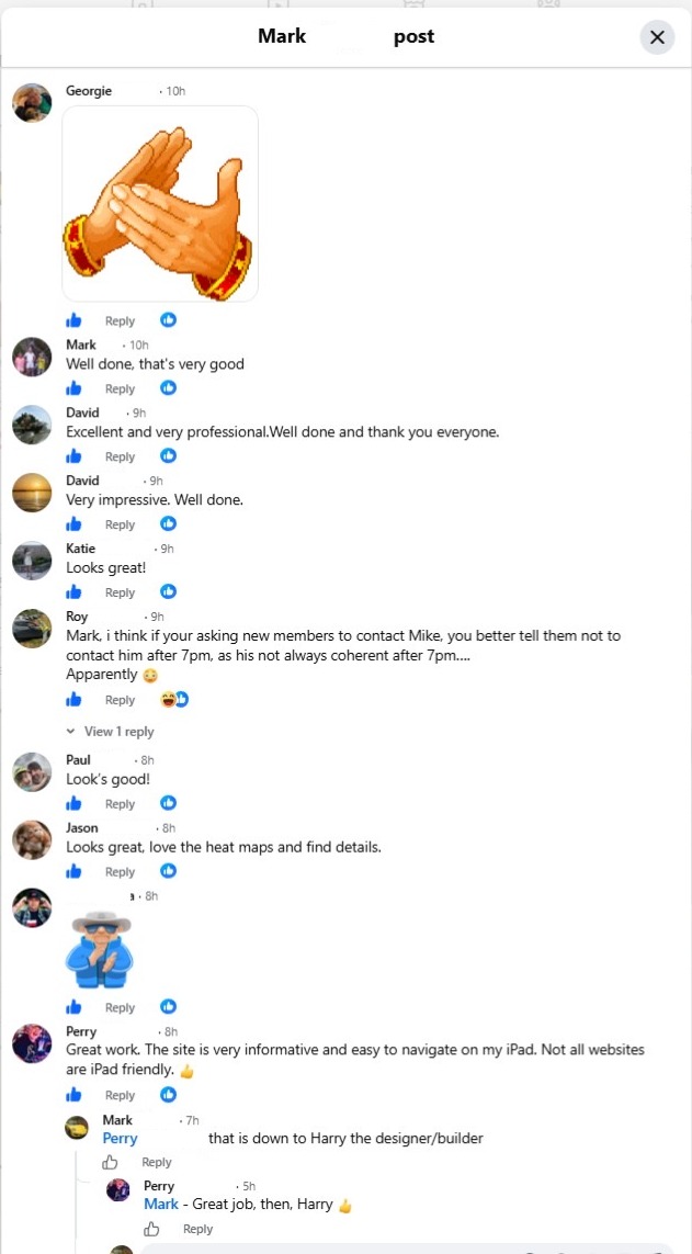 Members commenting positively on the new Midweek Searchers website