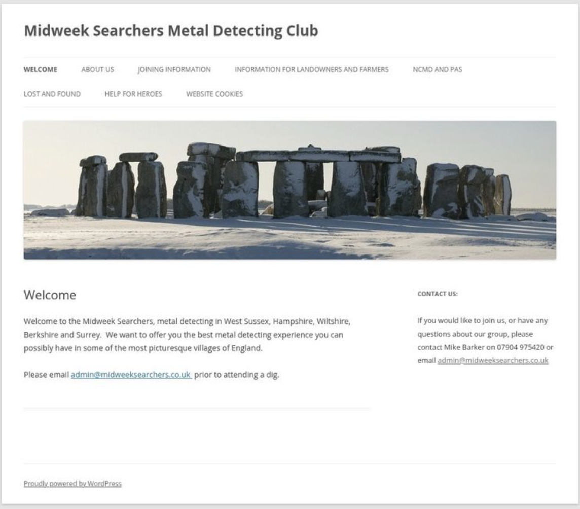 The old Midweek Searchers WordPress website before the rebrand